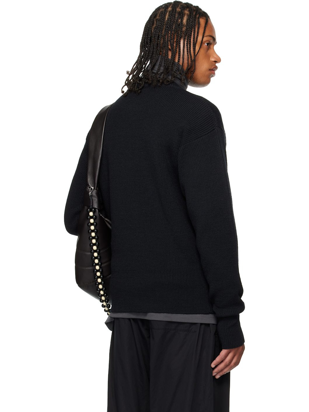 Black Boxy Round Neck Sweater - 3