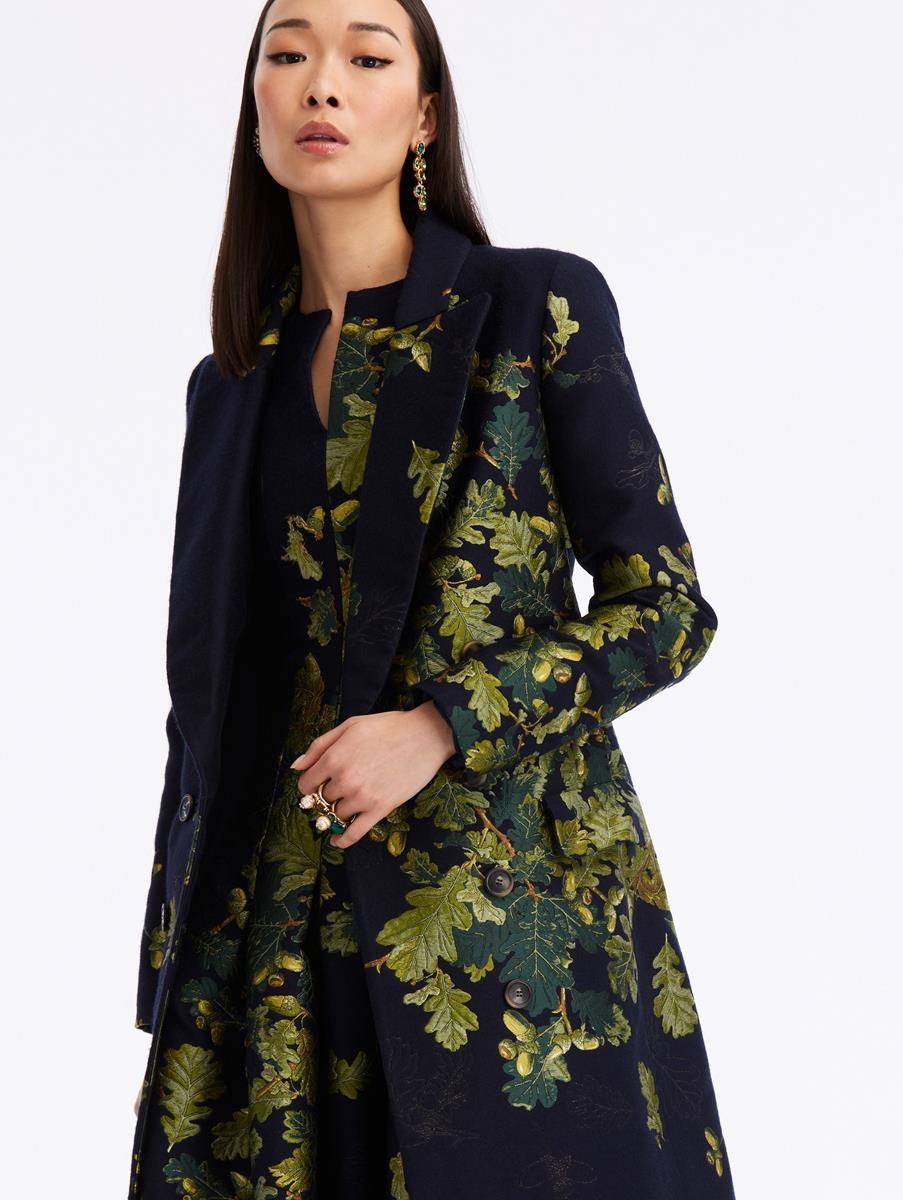 DOUBLE BREASTED ACORN JACQUARD COAT - 3