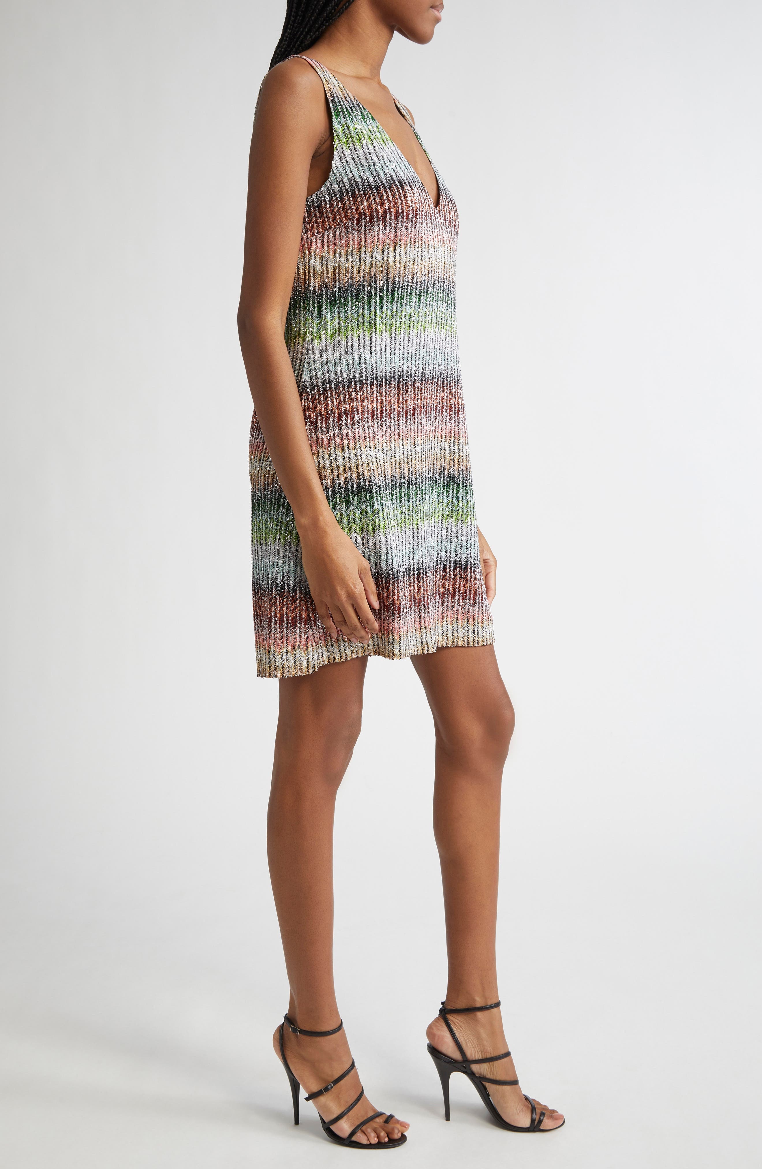 Missoni Metallic Zigzag Knit Minidress in Green/Red/Sky at Nordstrom - 4