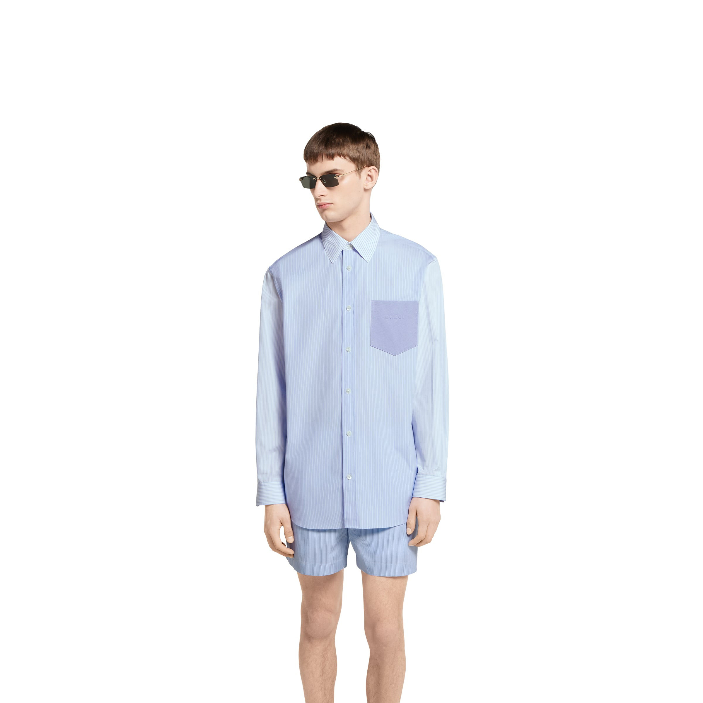 Striped cotton shirt with embossed logo - 3