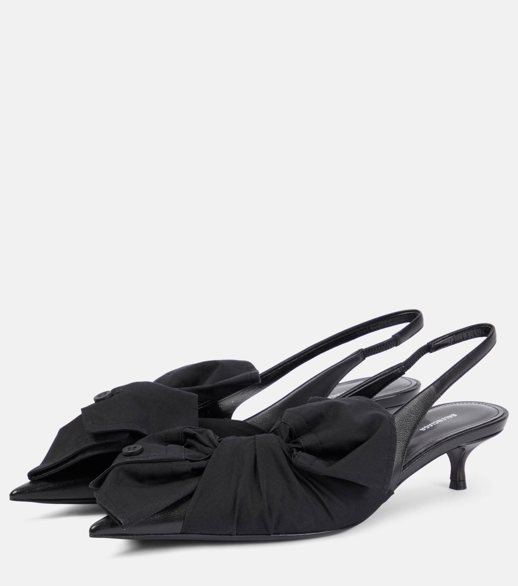 Bow-detail leather slingback pumps - 5