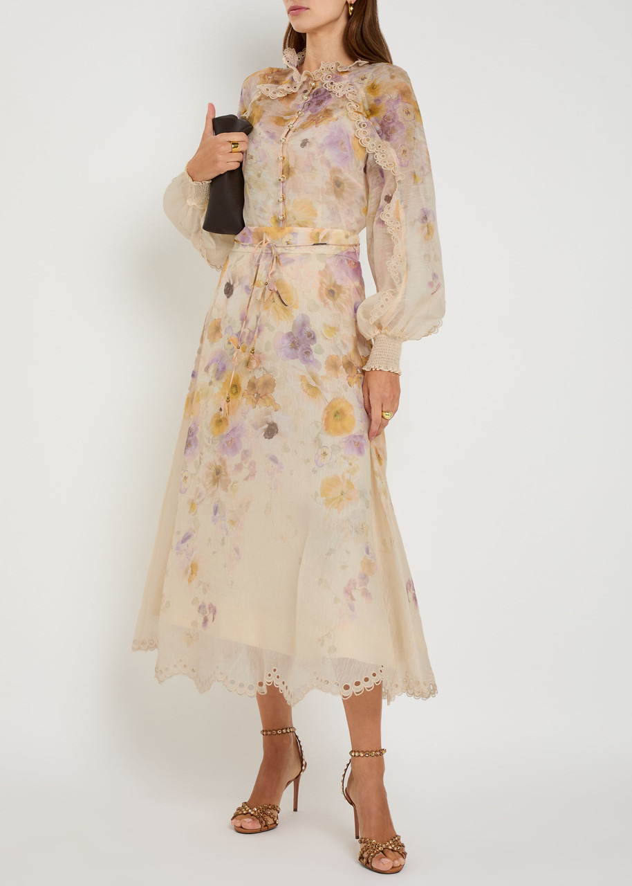 Zimmermann Memento Floral Linen-blend Midi Skirt - 4