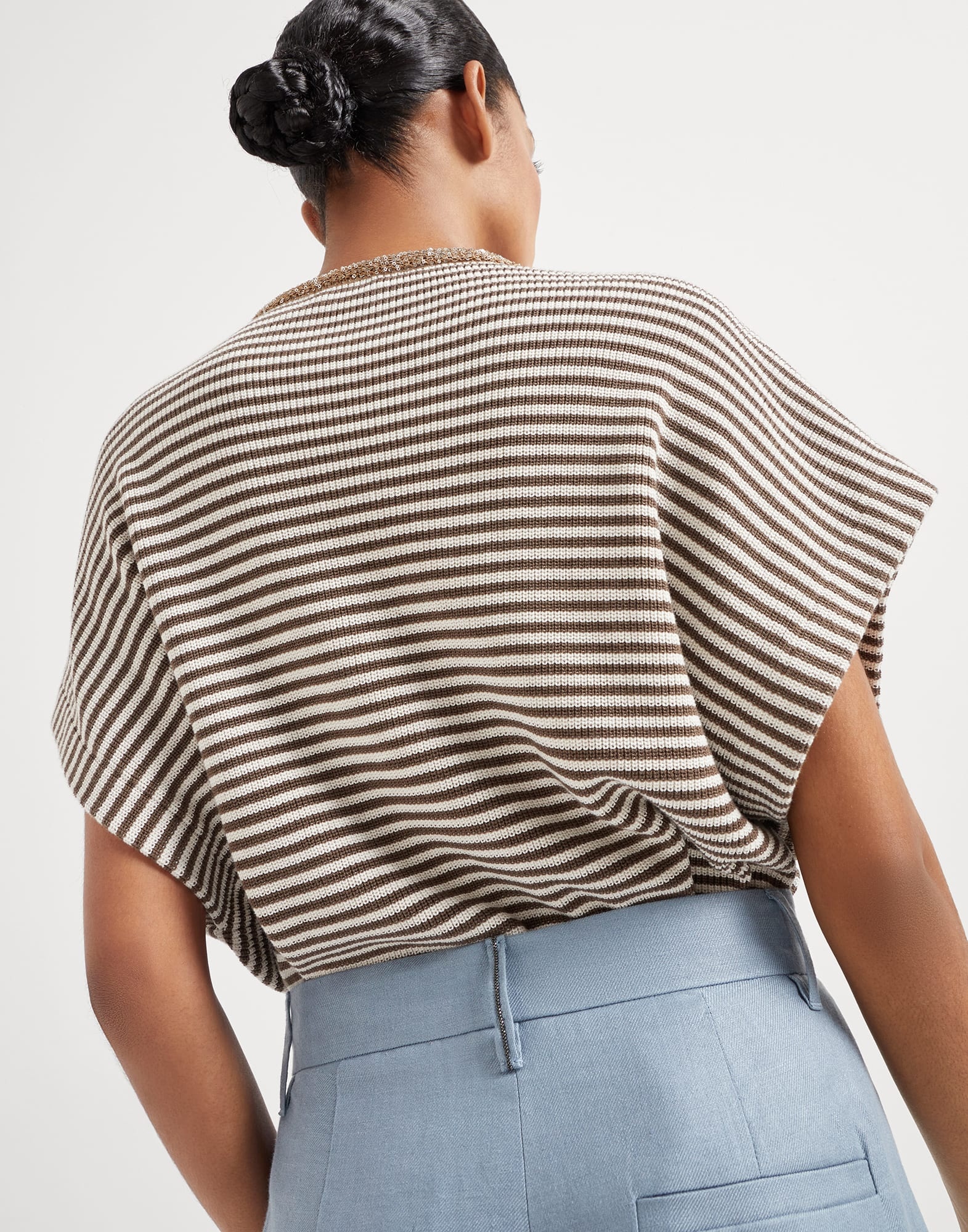 Dyed hemp and linen gabardine loose pleated trousers with monili - 3