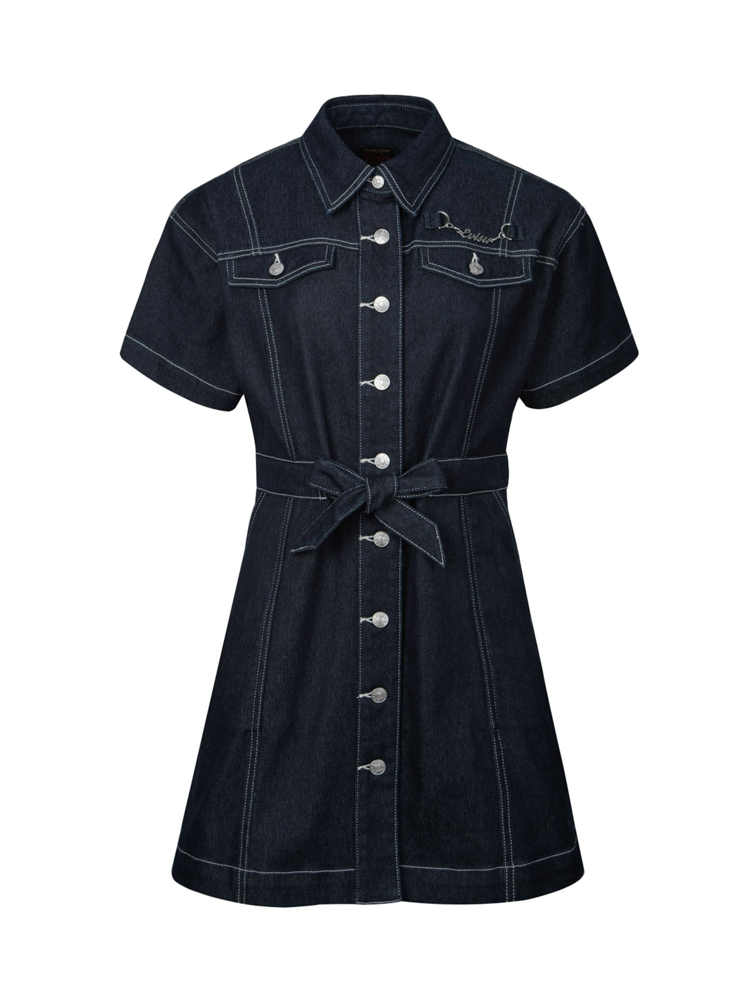 SEAGULL EMBROIDERY LOOSE FIT DENIM SHIRT DRESS - 12