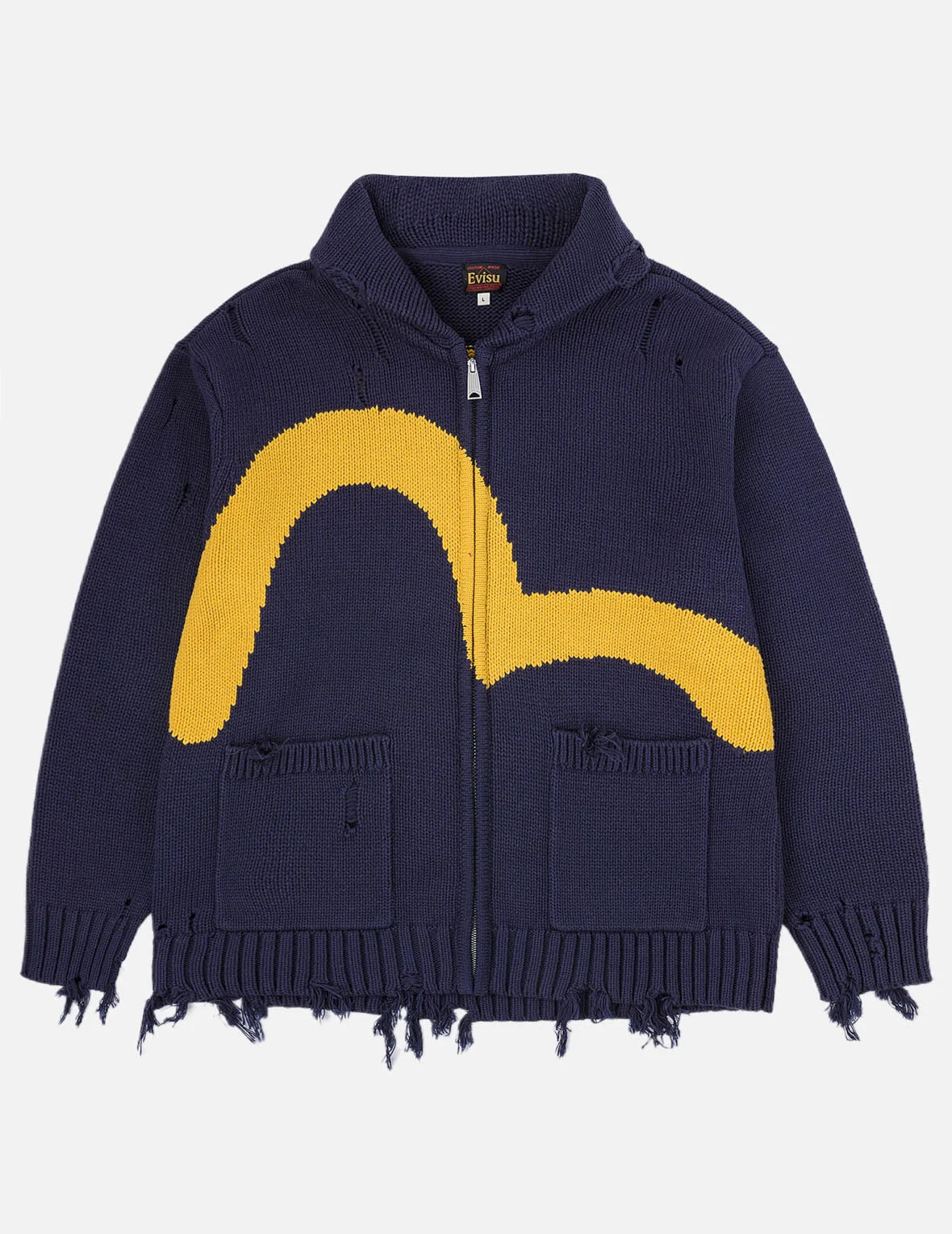 Seagull & Evisu Logo Distressed Cowichan Cardigan Jacket - 1