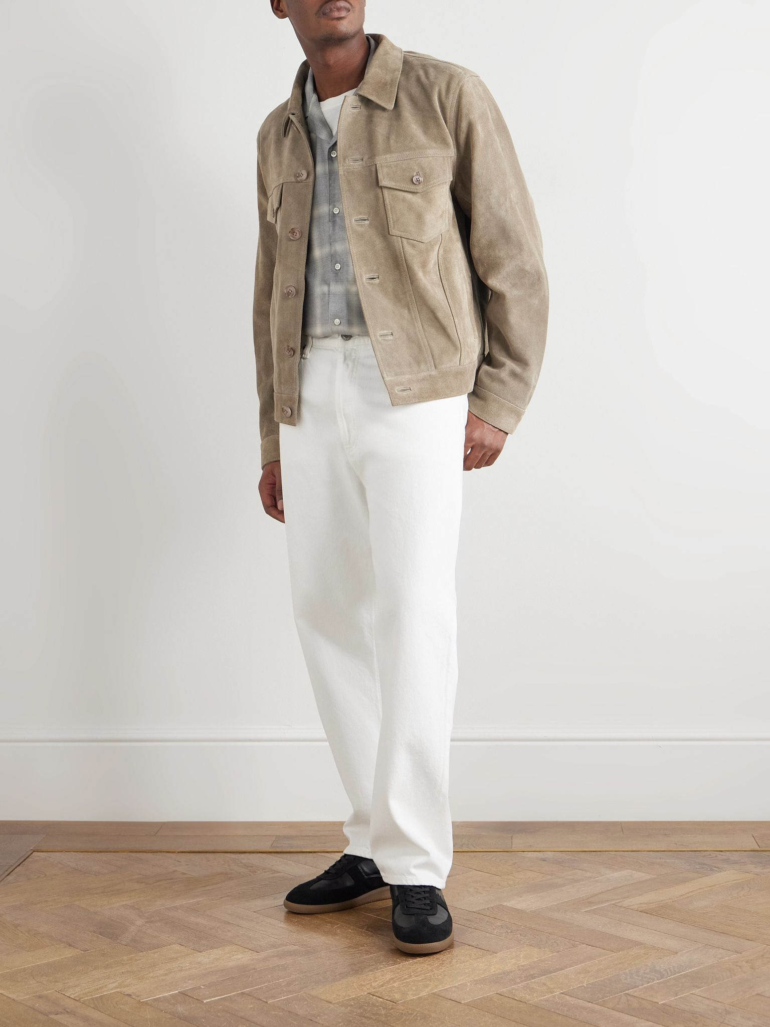 Eren Camp-Collar Checked Ramie Shirt Gray - 2