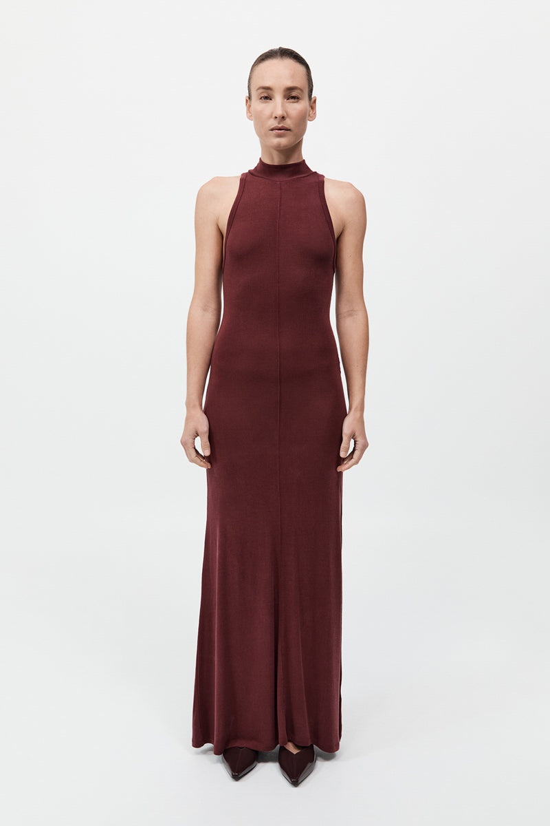 Racer Back Jersey Maxi Dress - Currant - 5