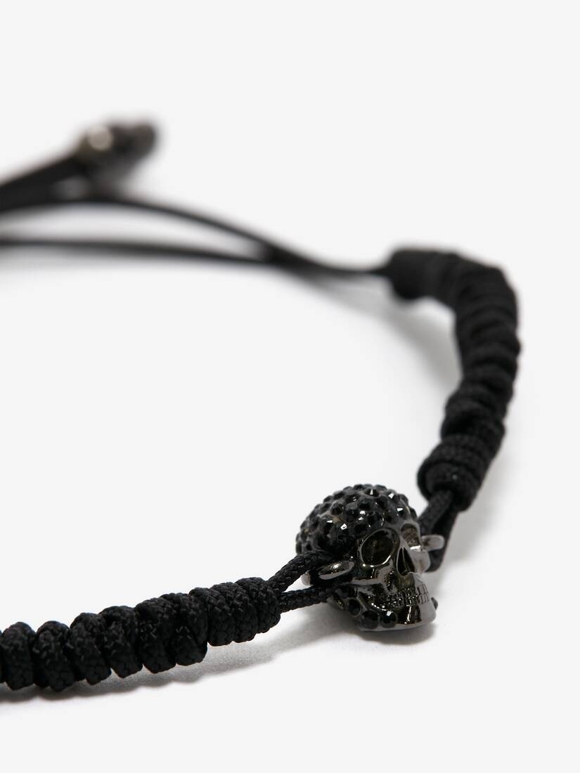 Men's Pavé Skull Friendship Bracelet in Black - 4