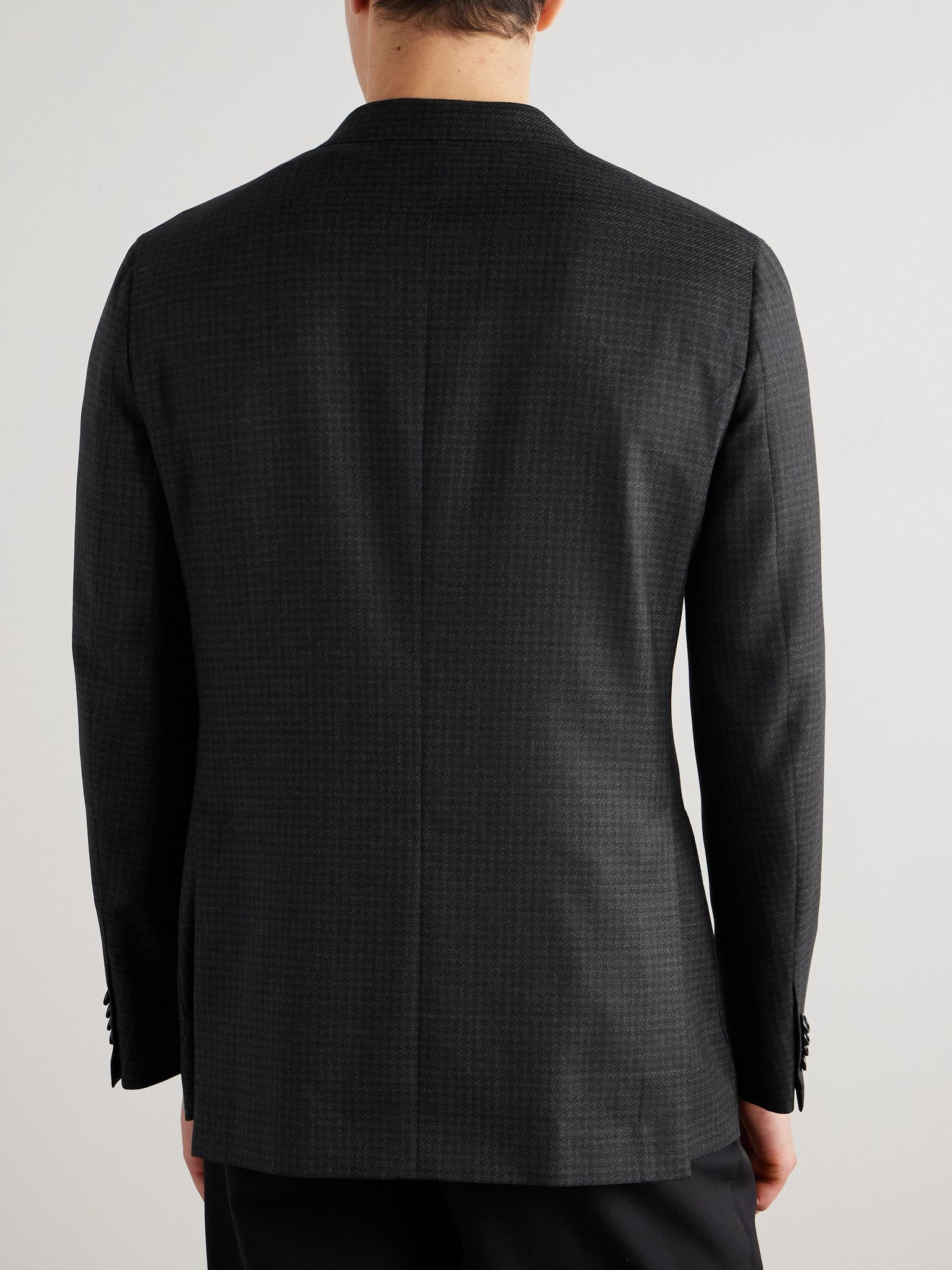 Soffio Slim-Fit Double-Breasted Checked Wool Blazer Gray - 4