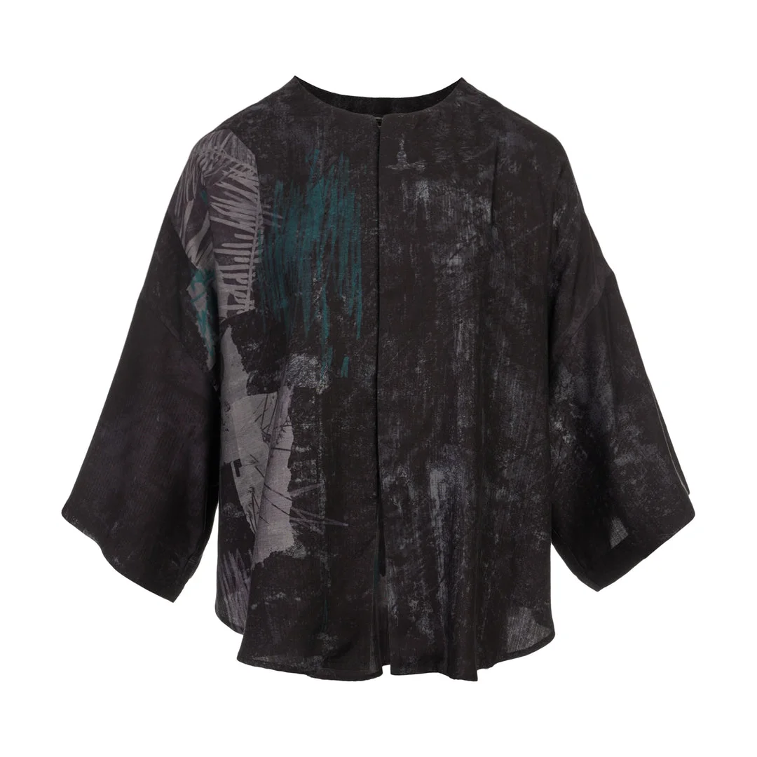 Abstract Print Half Sleeve Blouse - 1