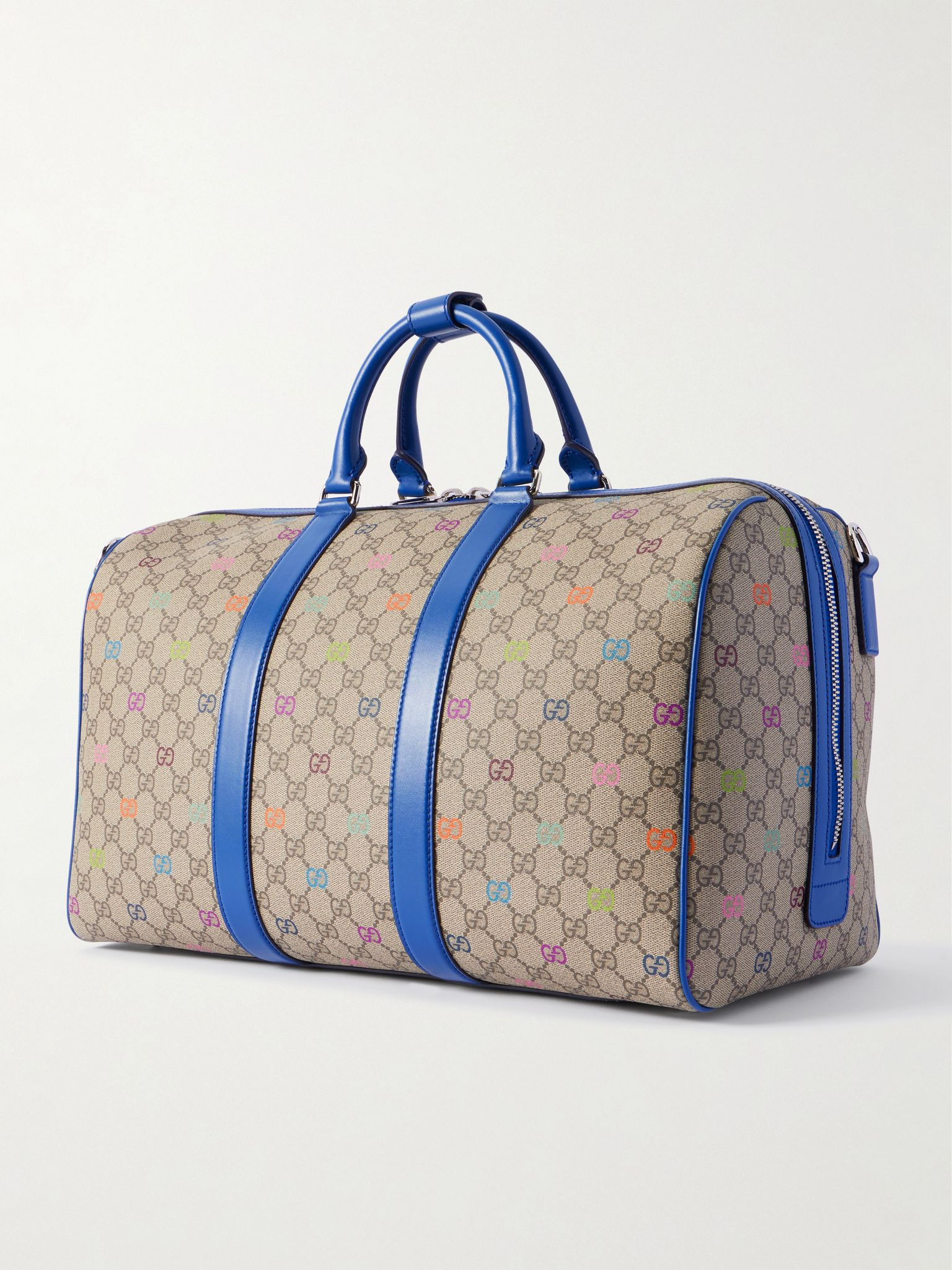 Leather-Trimmed Logo-Printed Coated-Canvas Weekend Bag Blue - 3