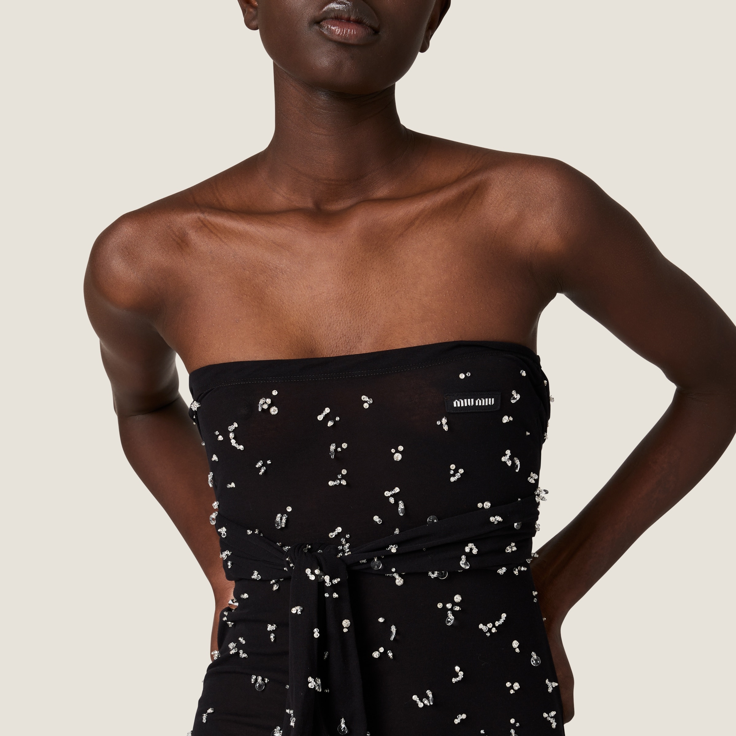 Embroidered ribbed knit jersey dress - 4