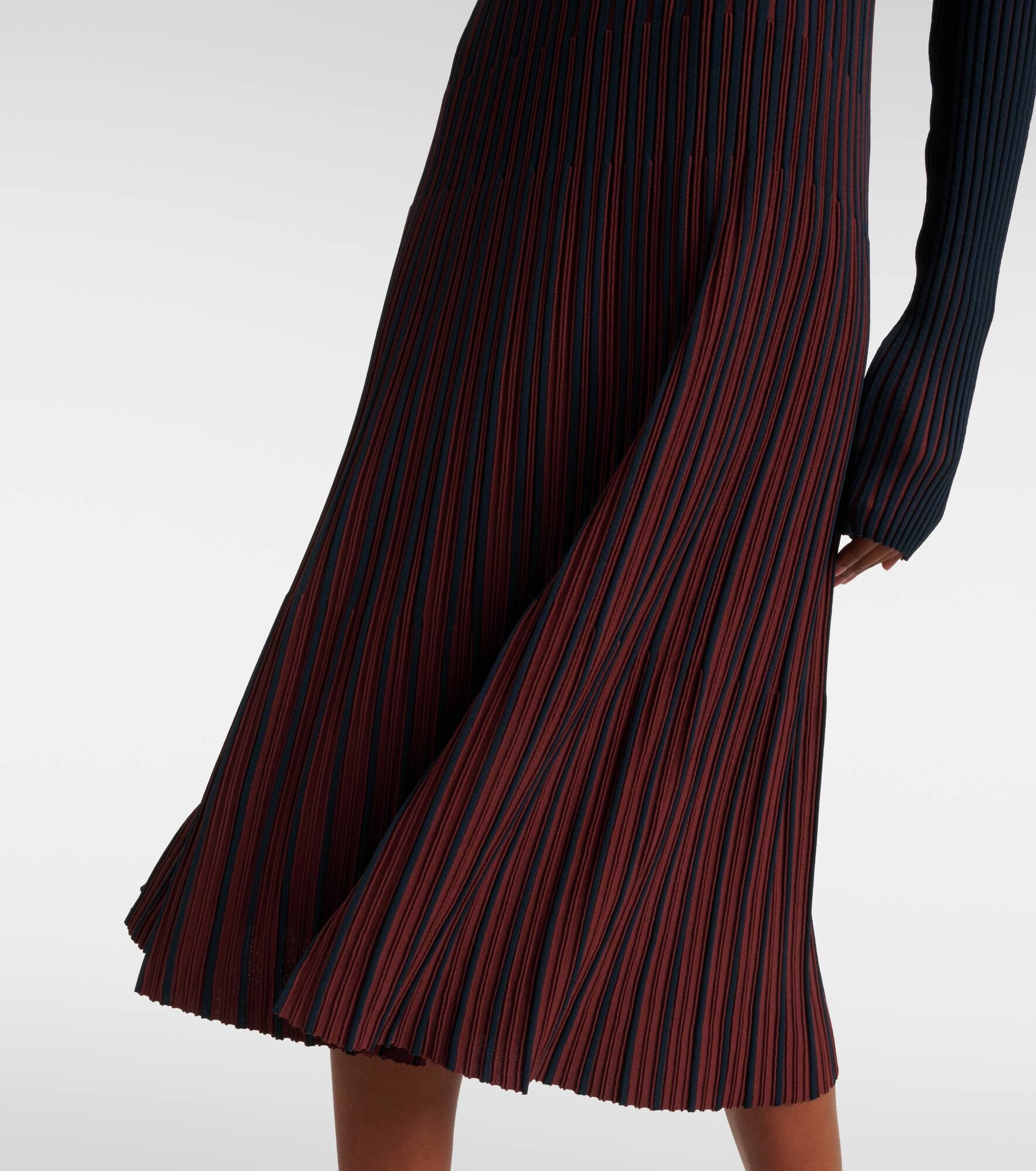 Striped ribbed-knit pleated midi dress - 6