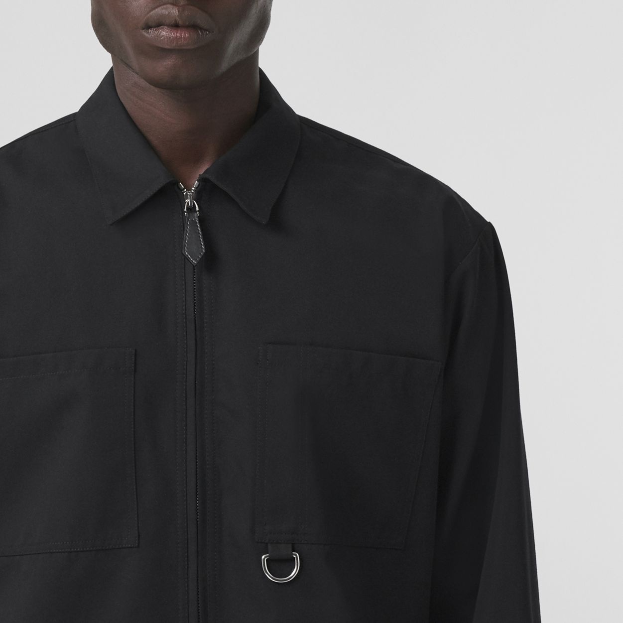 Embroidered Logo Cotton Gabardine Zip-front Shirt - 3