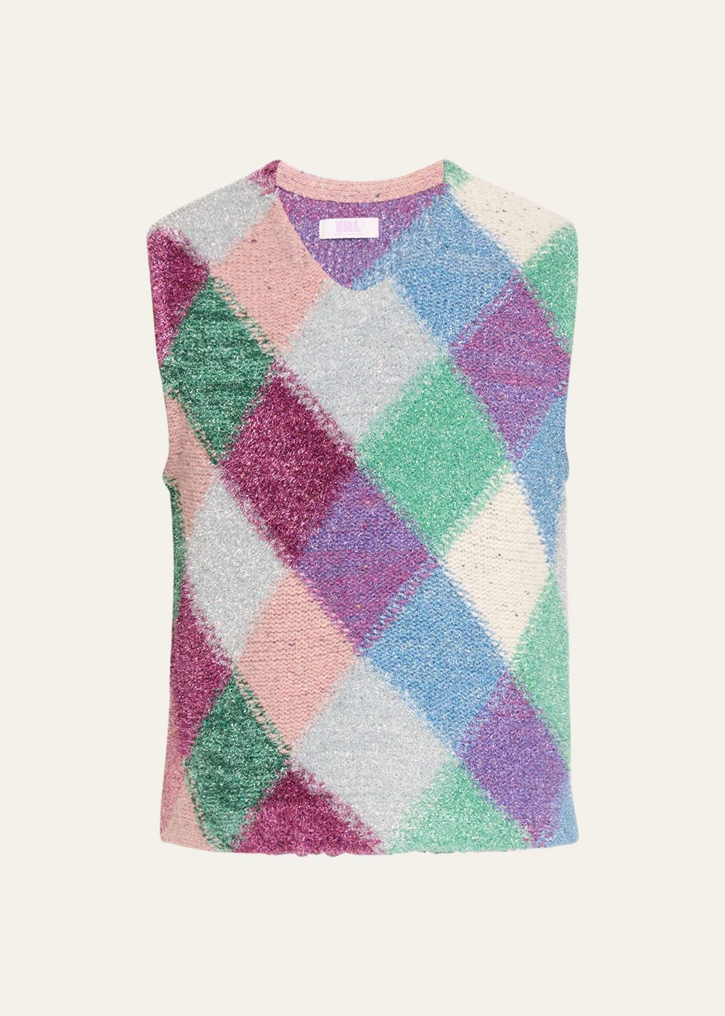 Men's Multicolor Lurex Argyle Sweater Vest - 1