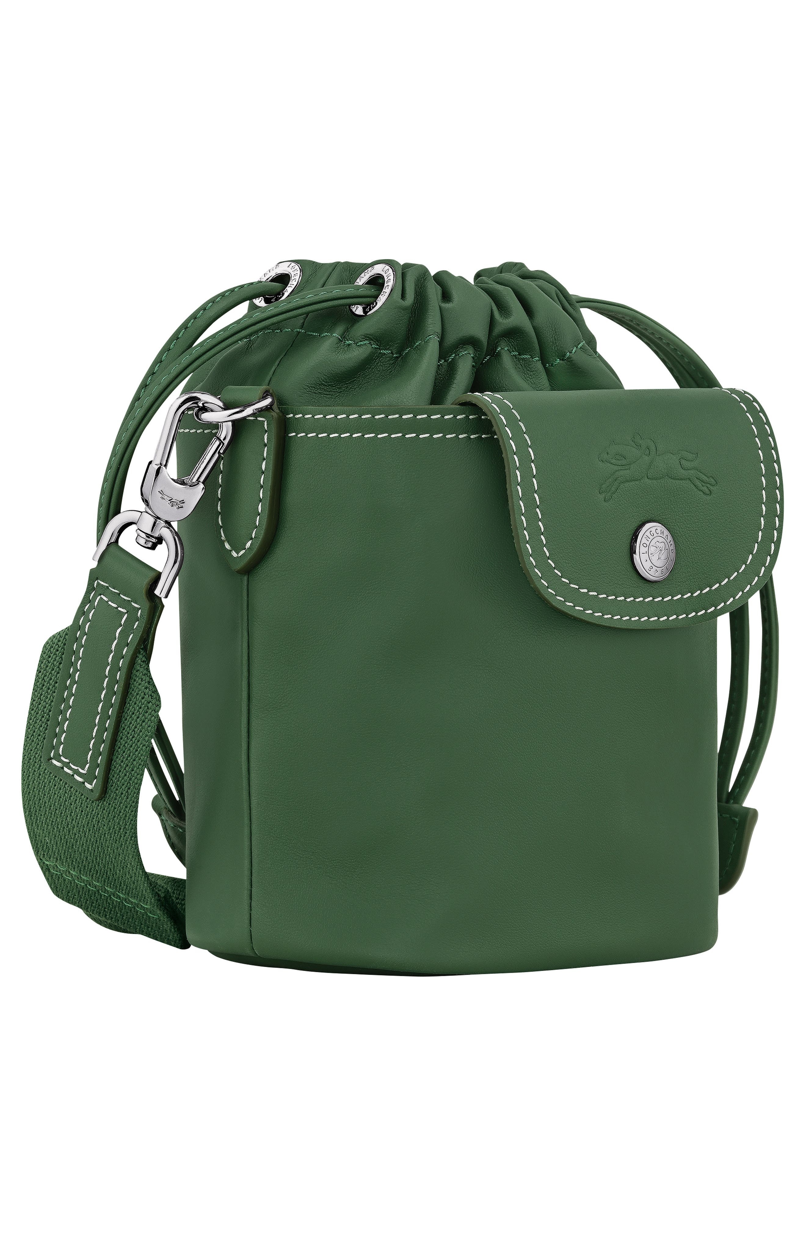 Longchamp Extra Small Le Pliage Xtra Worker Leather Bucket Bag in British Green at Nordstrom - 5