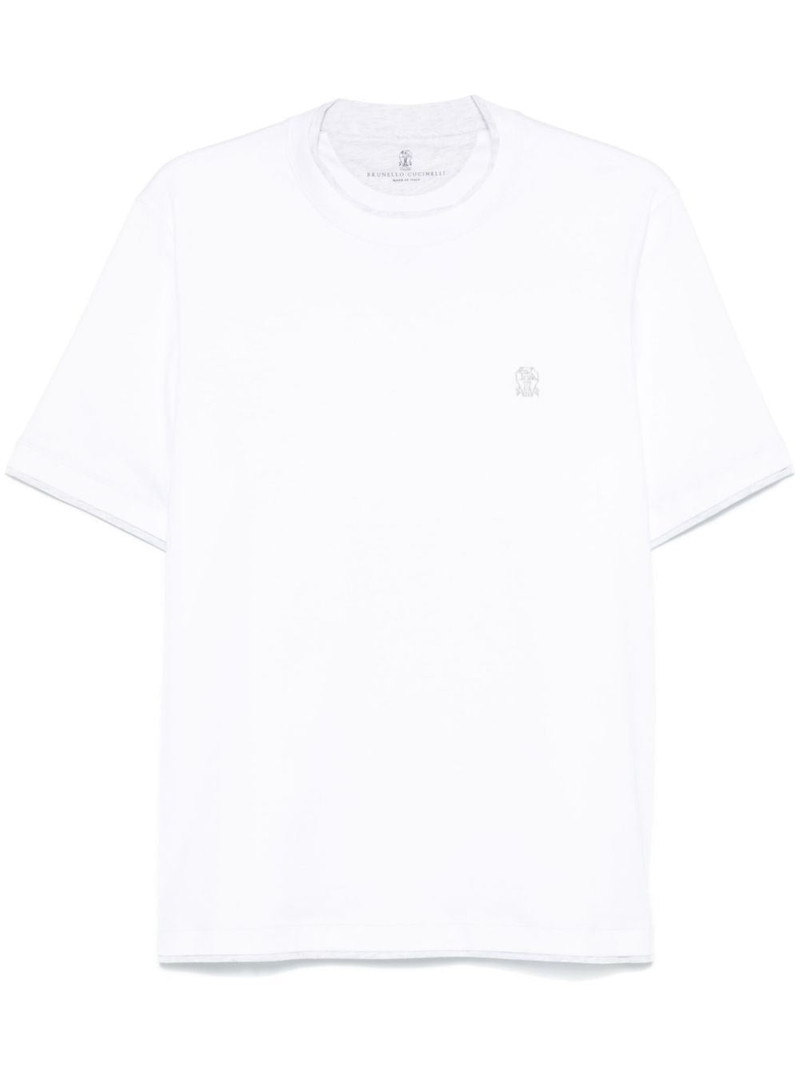 Brunello Cucinelli Men Cotton Jersey Crew-Neck T-Shirt With Logo And Faux-Layering - 1