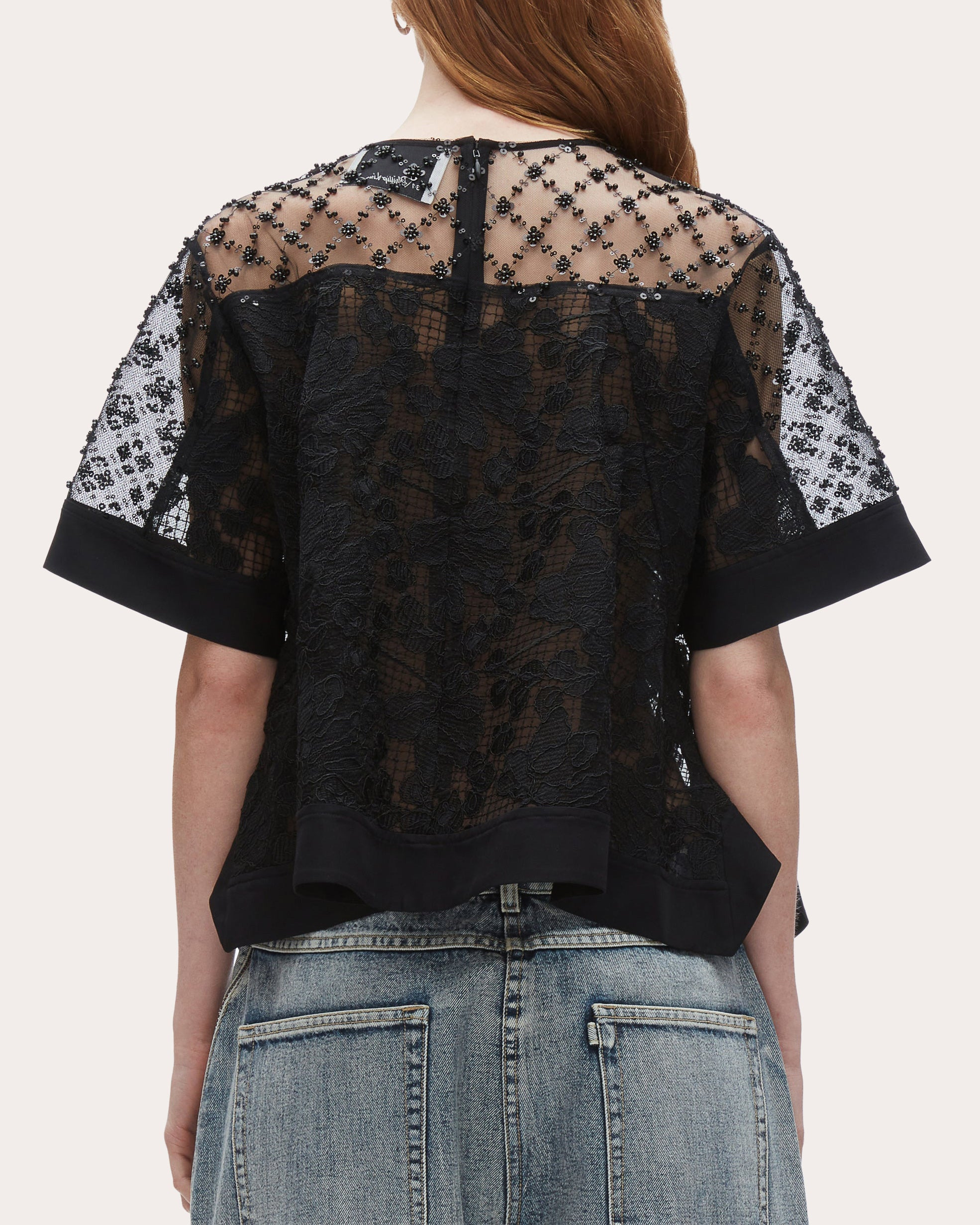 Embellished Floral Lace Organza Top - 3