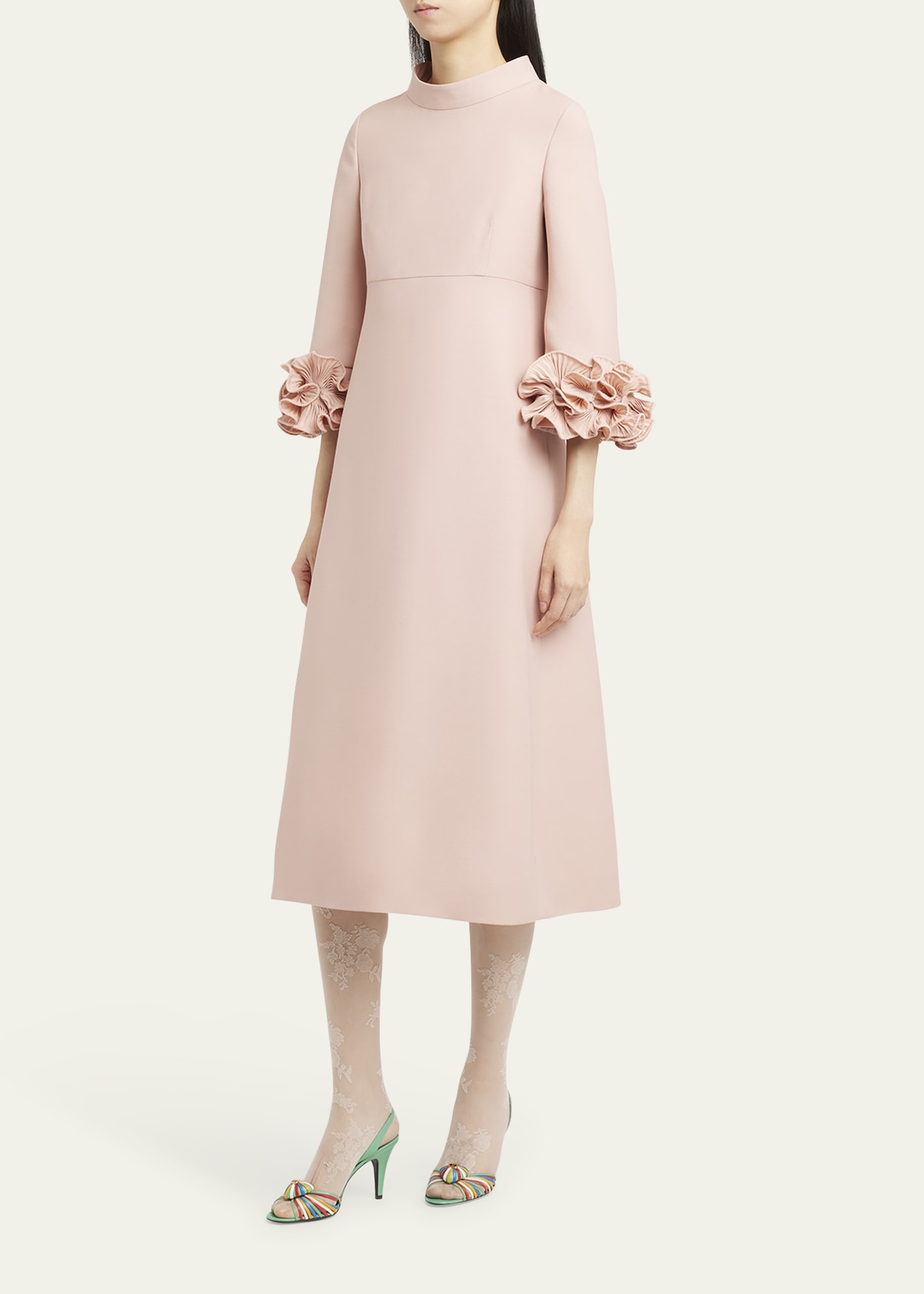 Floral Cuff Crepe Couture Midi Dress - 4