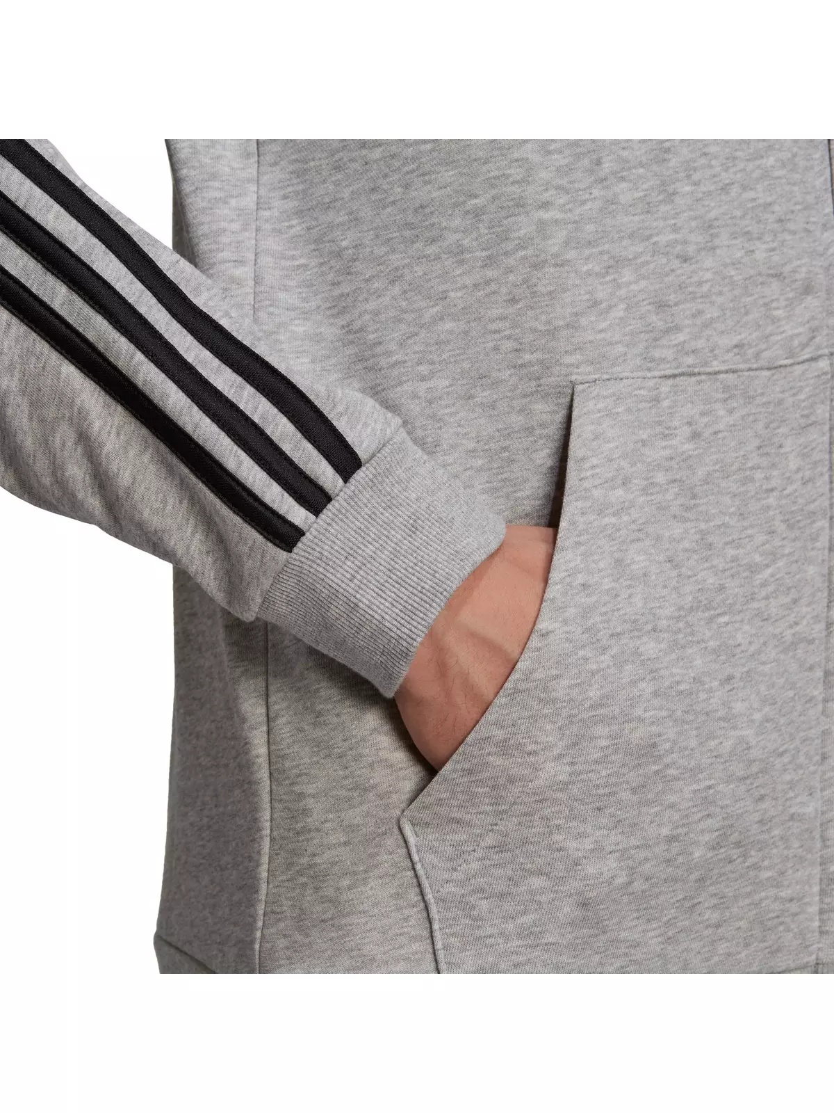 Men's Essentials French Terry 3-Stripes Gray/Black Full-Zip Hoodie - 5