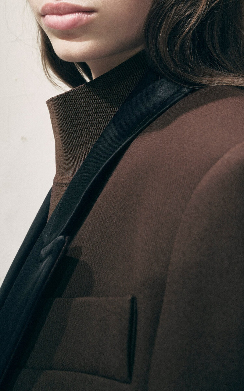 KHAITE Bellow Satin-Trimmed Suiting Coat brown outlook