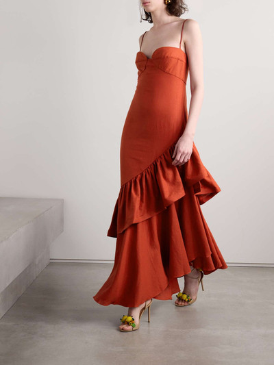 Johanna Ortiz Acércate Más asymmetric ruffled linen-blend dress outlook