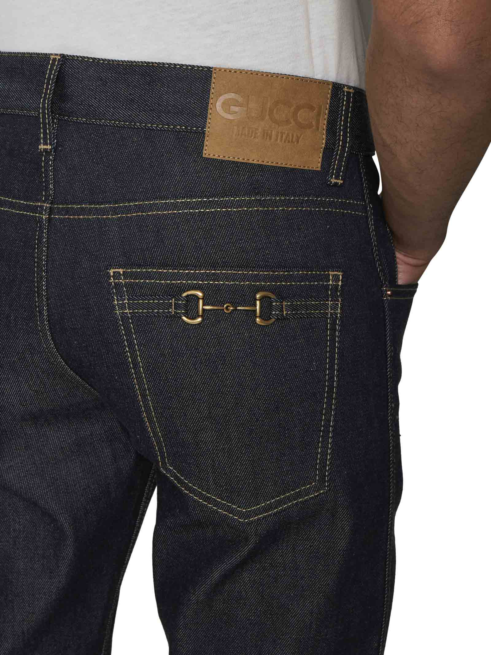 Gucci Men Back Horsebit Jeans - 4
