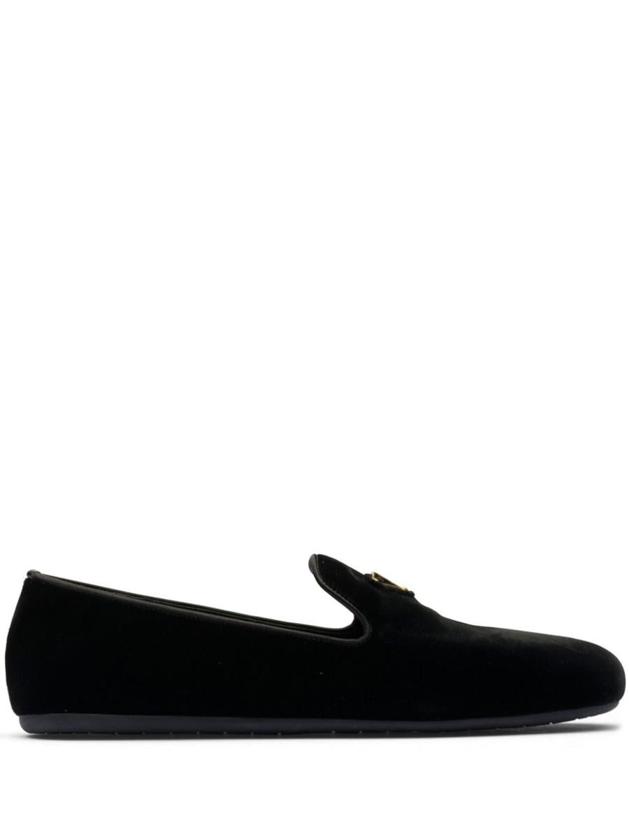 PRADA TRIANGLE-LOGO VELVET LOAFERS - 1