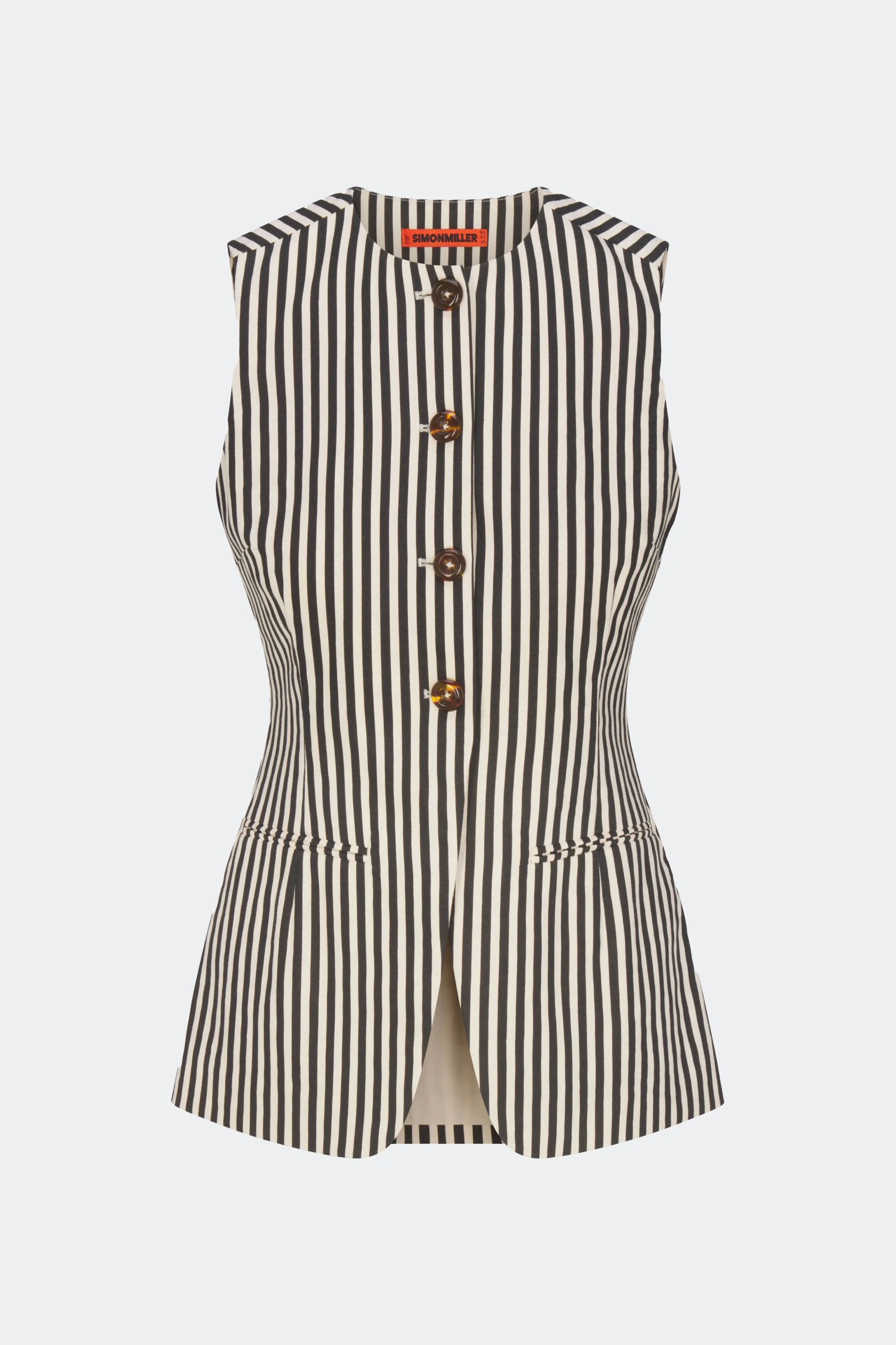 Del Mar Linen Vest in Black/Macadamia Micro Stripes - 1