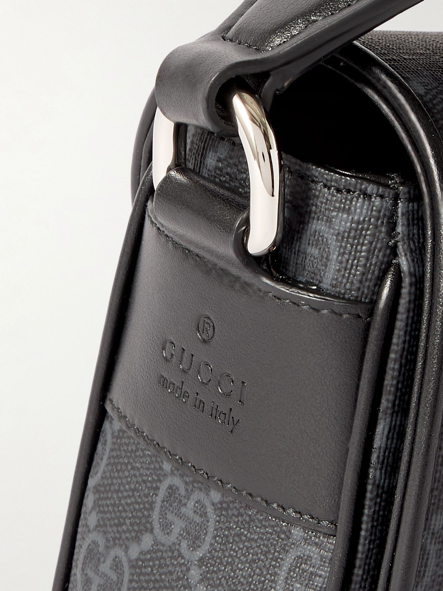 Ophidia Mini Leather-Trimmed Monogrammed Coated-Canvas Messenger Bag Black - 4