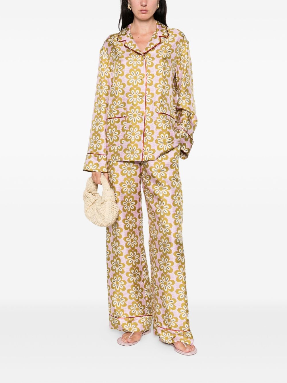 floral-print silk trousers - 2