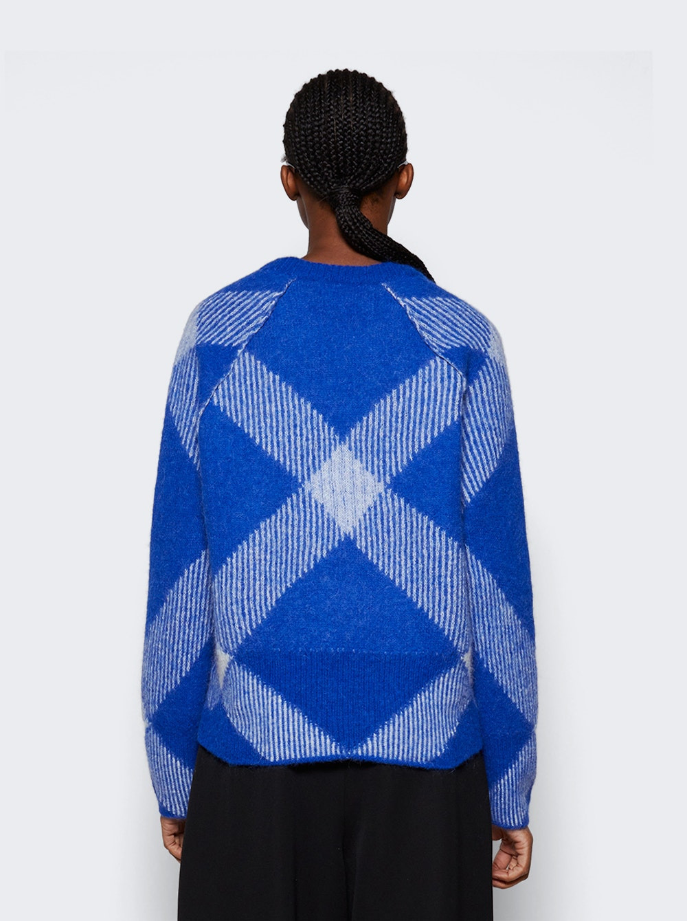 Check Alpaca Wool Blend Sweater Blue - 5