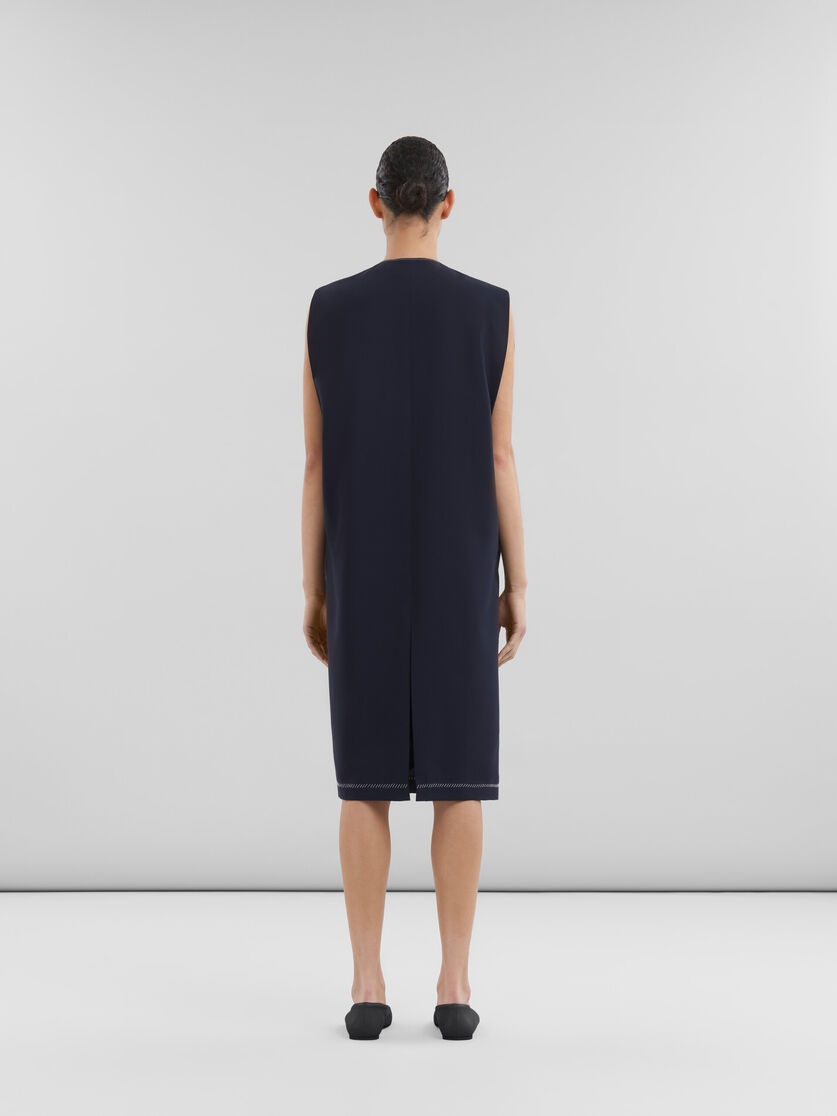 DEEP BLUE TROPICAL WOOL V-NECK DRESS - 3