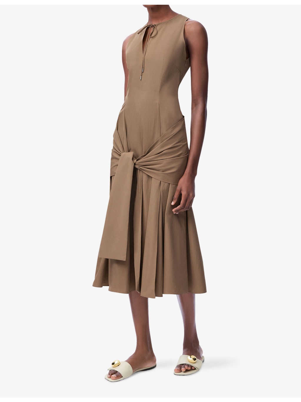 Wrap-Tie Sleeveless Cotton Midi Dress - 3