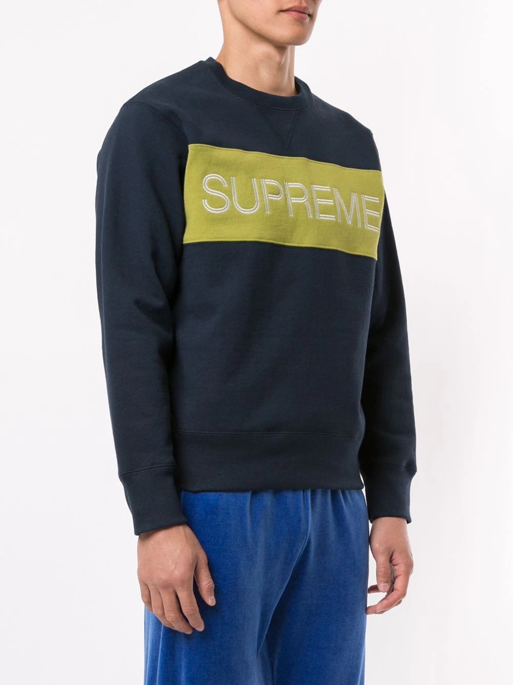 zig zag stitch panel crew neck - 3