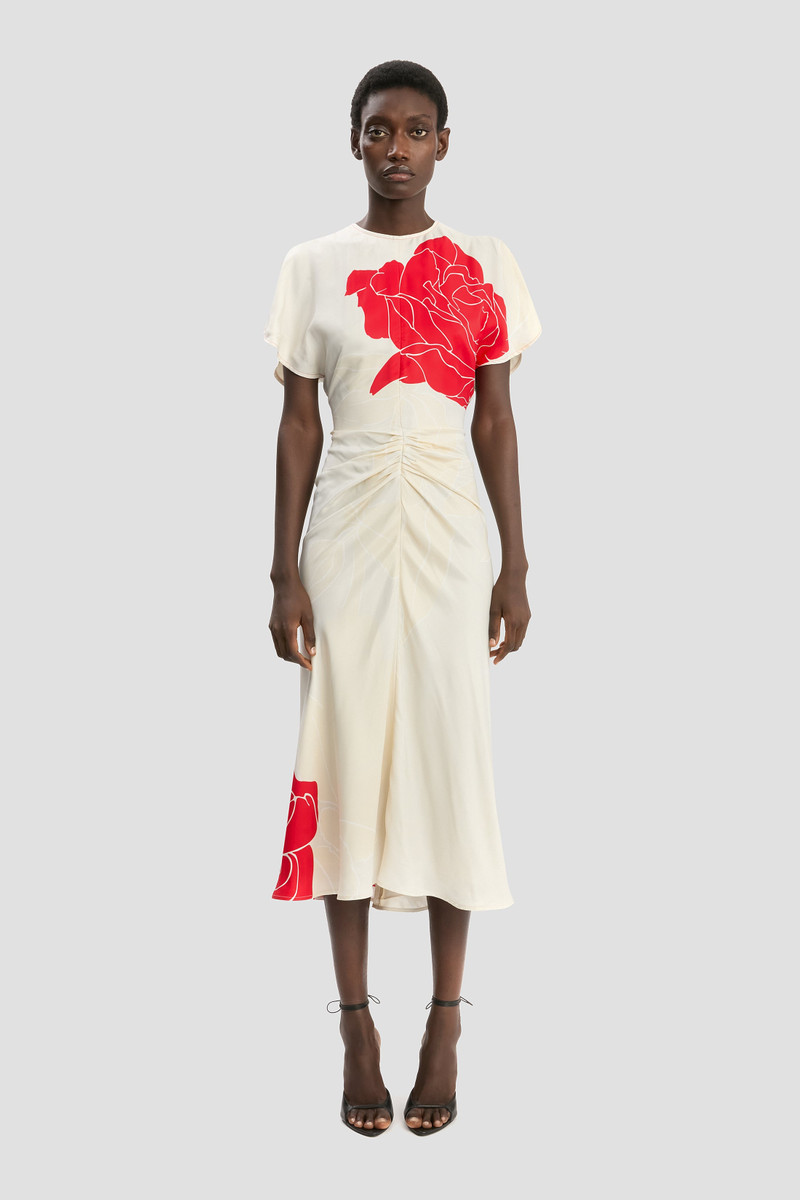 Victoria Beckham Bela Midi Dress In Red Floral Print outlook