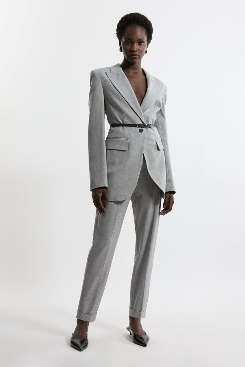 Tailored Darted Waist Belted Notch Neck Blazer 3