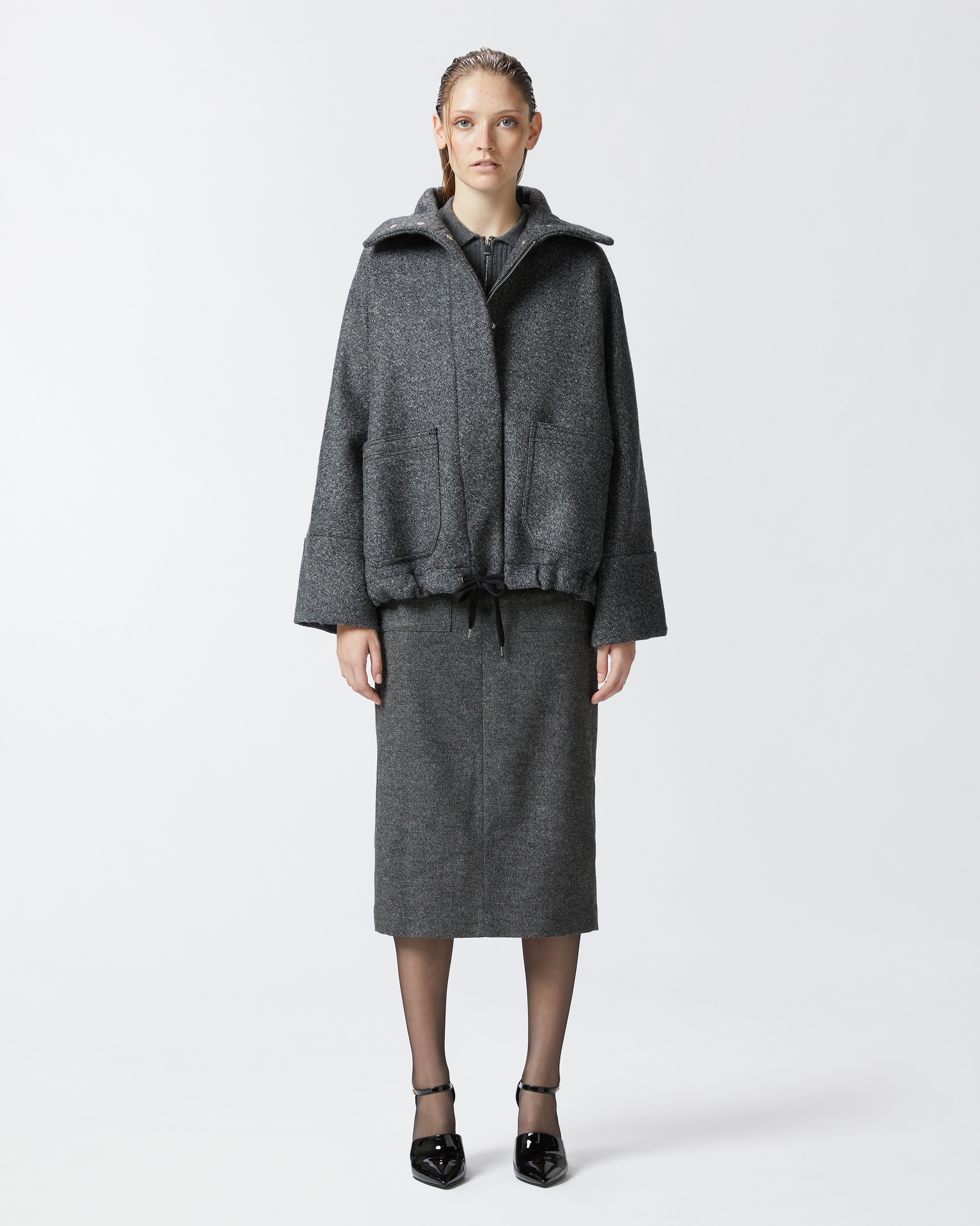 CLOTH PEA COAT WITH HIGH COLLAR - 3