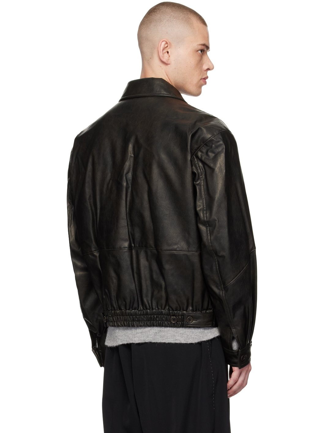 Black Padded Faux-Leather Jacket - 3