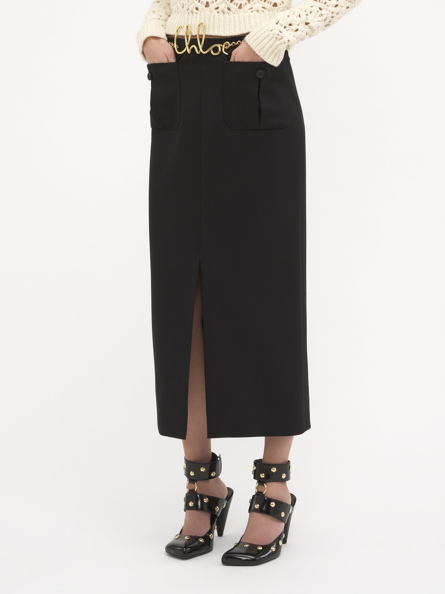 MIDI SKIRT IN WOOL GRAIN DE POUDRE - 4