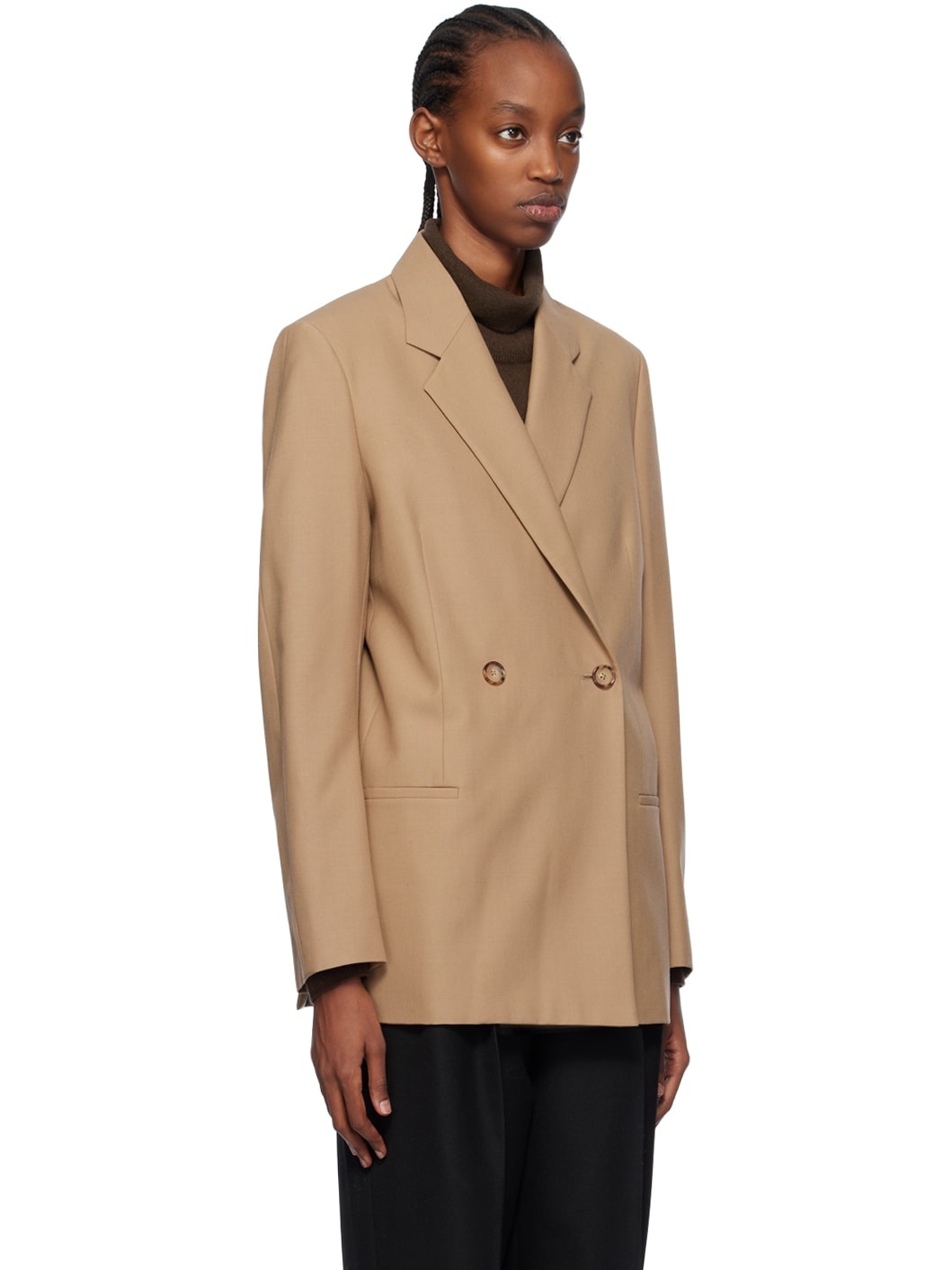 Tan Double-Breasted Blazer - 2