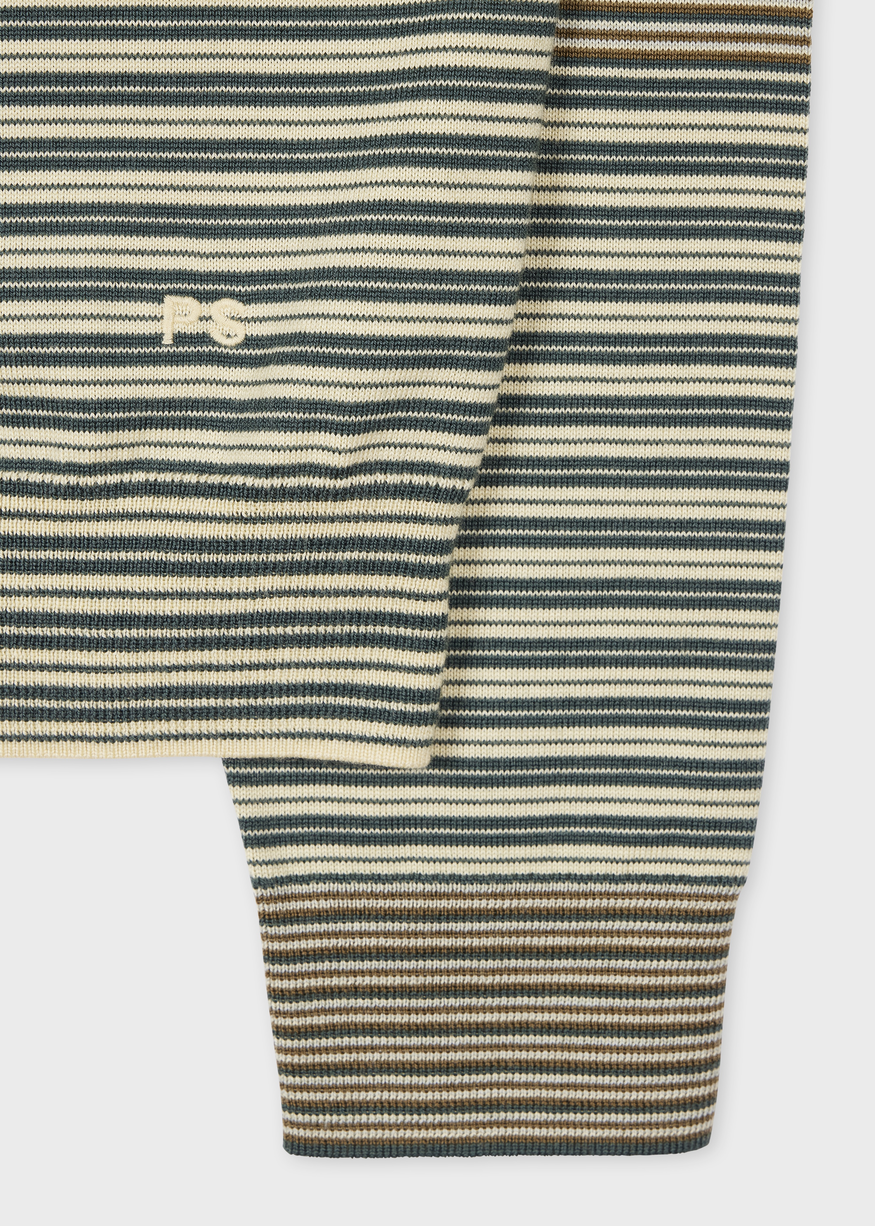 Khaki Merino Wool Stripe Long-Sleeve Polo Shirt - 2