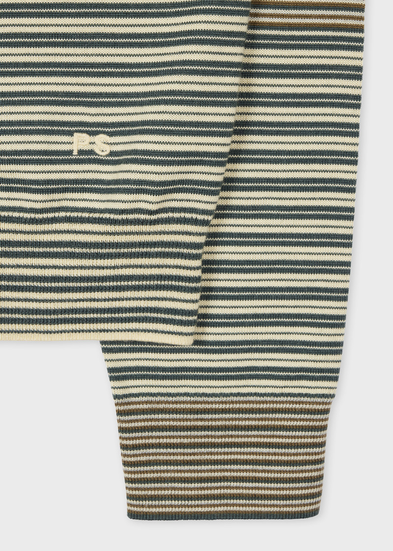 Paul Smith Khaki Merino Wool Stripe Long-Sleeve Polo Shirt outlook