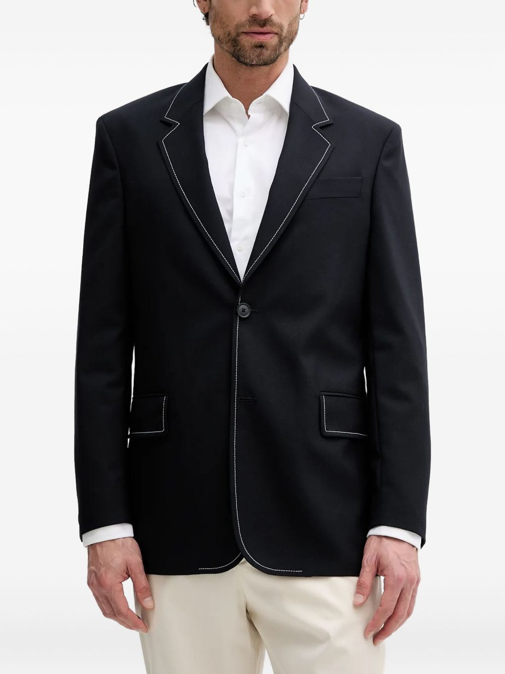 contrast-stitch single-breasted blazer - 1