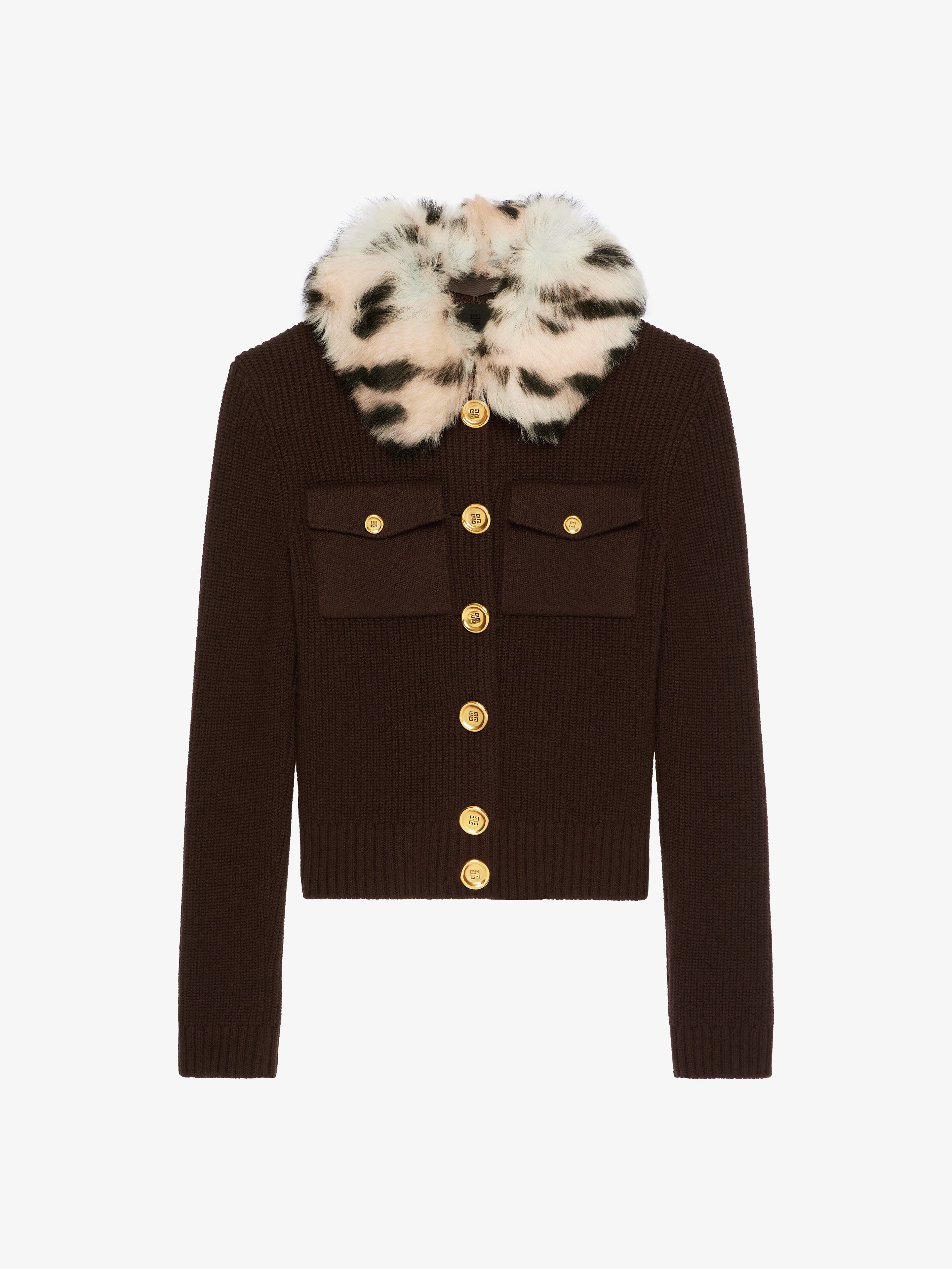 CARDIGAN IN WOOL AND CASHMERE WITH FUR COLLAR - 1