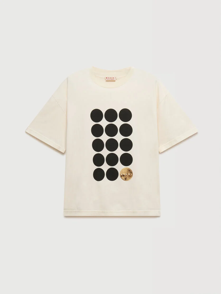 WHITE COTTON T-SHIRT WITH PLANET PRINT - 1