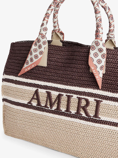 AMIRI Brand-embroidered striped raffia tote bag outlook