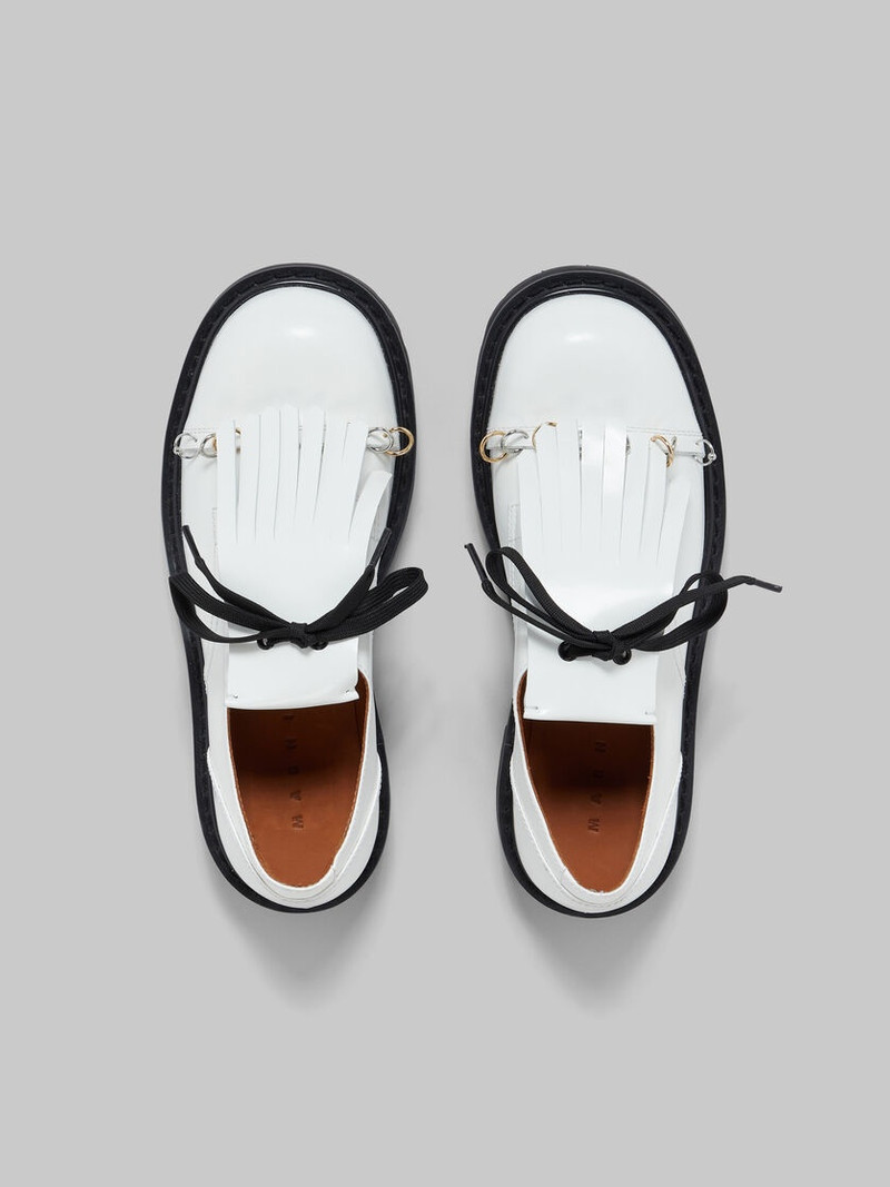 WHITE LEATHER DERBY SHOE WITH MAXI FRINGE 4