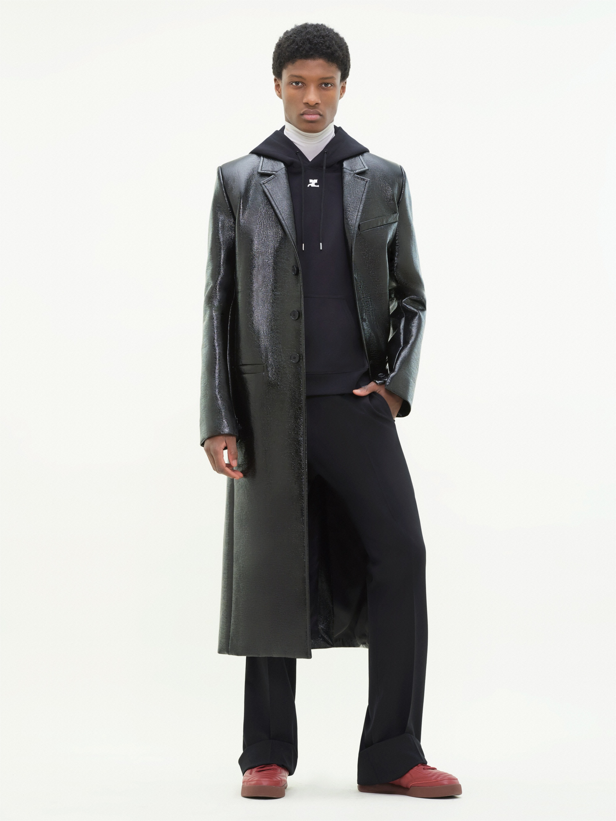 ZIPPED SLEEVES VINYL TAILORED COAT - 2