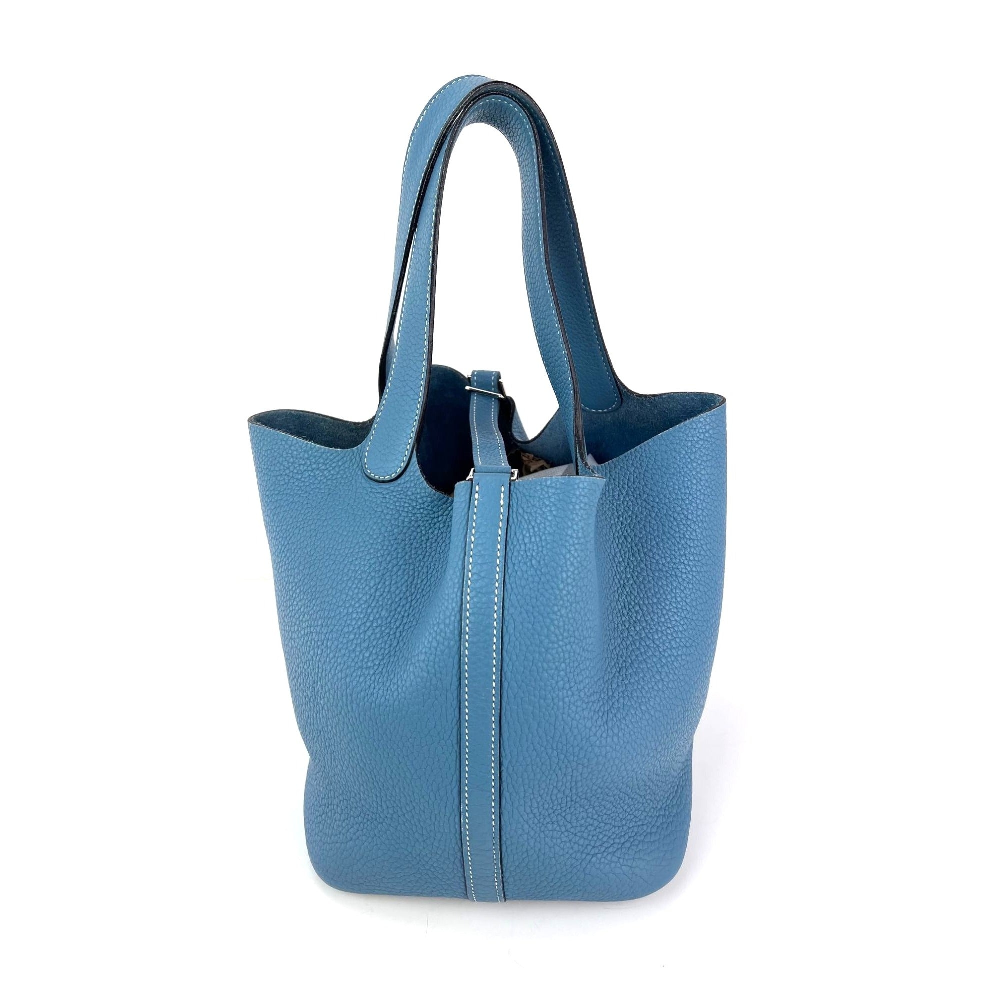 Hermes Taurillon Clemence Picotin 22 MM Blue Leather Hand Bag - 12